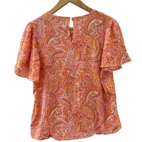 Nanette Lepore Floral Paisley Crochet Lace Flutter Sleeve Top Orange Size Medium - Picture 3 of 10